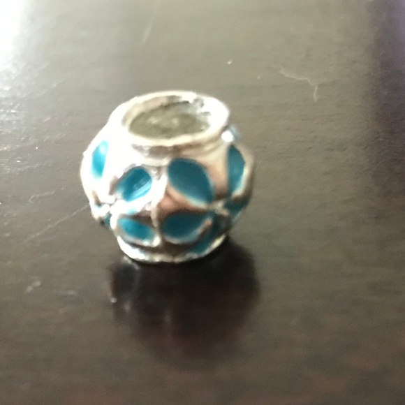 Silver and Blue Charm for Bracelet - Flower Design - Picture 2 of 5